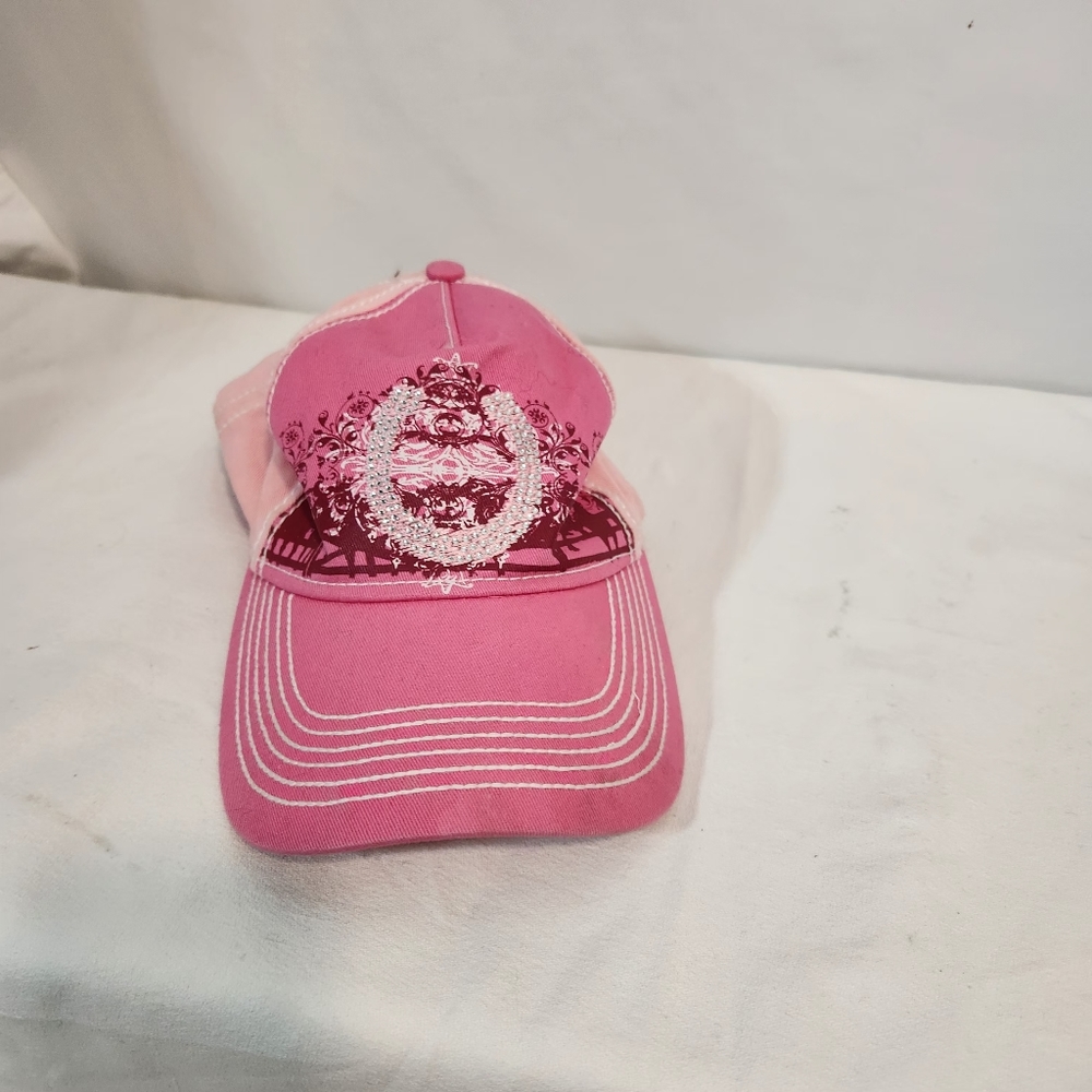 Western Cowgirl Embellished Horseshoe Horse Trucker Hat Pink‎ Adjustable